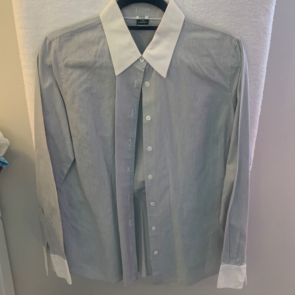 J Crew size Large slim-fit Kathryn blouse black/white stripe with white contrast